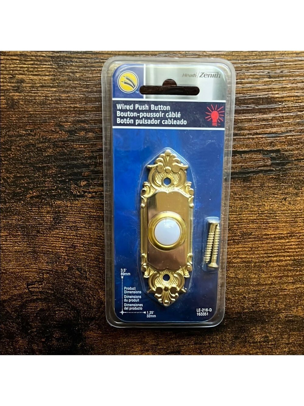 Vintage Brass doorbell Deadstock New package Heath Zenith Gold Victorian Brass